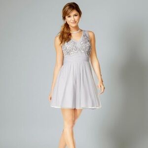 As U Wish Silver Sequin Halter Fit and Flare Dress